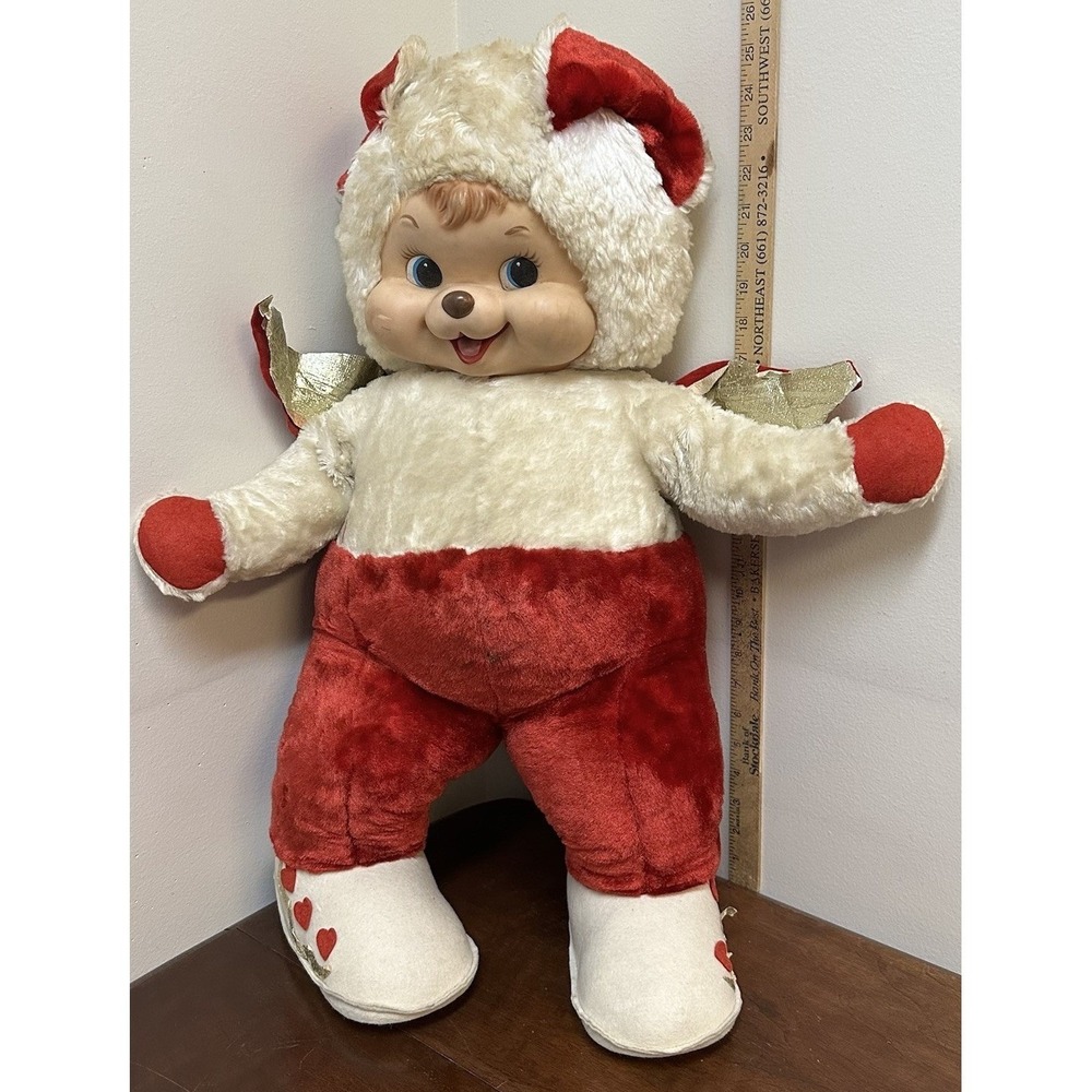 Vintage Rushton Star Creation Rubber Face Plush Angel Cupid Doll Red White 26"